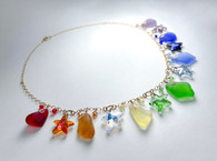 Rainbow Sea Glass & Crystal Starfish Necklace 