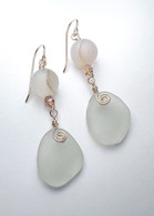 White Sea Glass & Chalcedony 14k Earrings