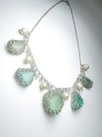 Sea Glass Net Weave Chunk Pendant Necklace