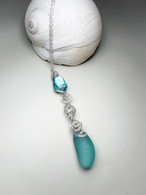 Turquoise Crystal and Sea Glass Drop Pendant Necklace