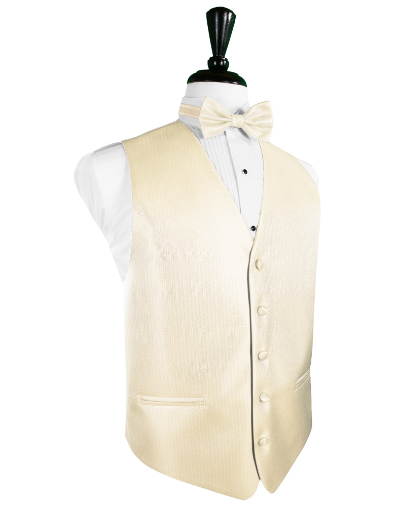 Sand Herringbone Tuxedo Vest - Herringbone Pattern