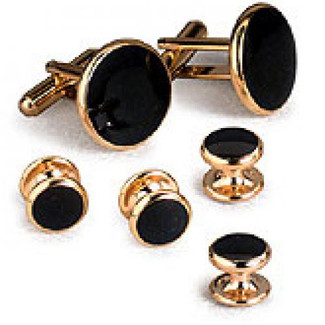 Black Cufflinks and Studs With Gold Trim