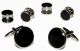 Black Cufflinks and Studs With Silver Trim