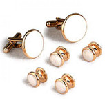 White Cufflinks and Studs with Gold Trim