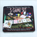 Deluxe 5 in 1 Table Top Casino Game Set Roulette Poker Blackjack Craps Dice