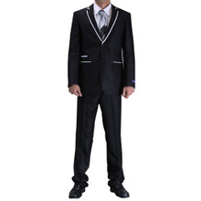 Figlio Lontano Slim Fit Suit - Black with White Trim