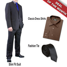 Dolce Vita Slim Fit Suit Flat Black + Shirt + Tie