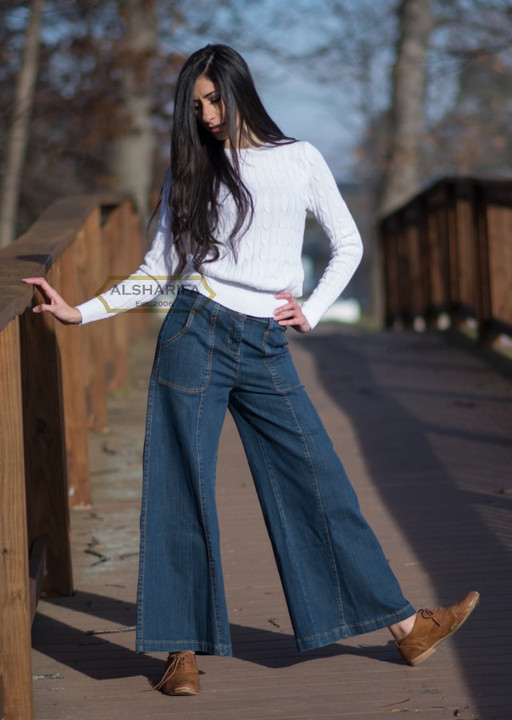Wide-leg denim jeans pants, womens wide 