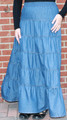 Tiered Blue Denim LONG Skirt