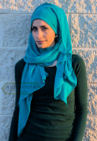 Wave-Textured Chiffon Scarf in Turquoise
