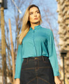 Teal Dress Blouse, Green Top, pair with Jeans