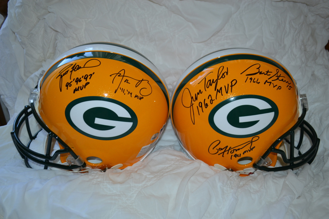 brett favre bart starr aaron rodgers autographed helmet