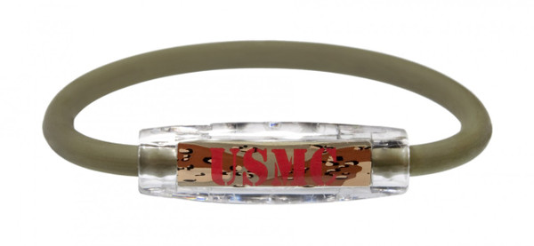 The IonLoop USMC Marines Bracelet contains negative ions and magnets.
(front view)