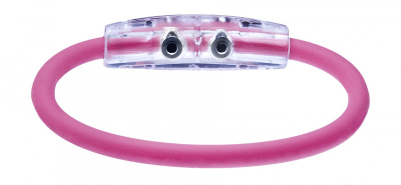 The IonLoop Pink Hope Bracelet contains negative ions and magnets.
(back view)