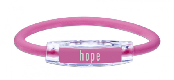 The IonLoop Pink Hope Bracelet contains negative ions and magnets.
(front view)