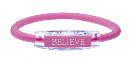 The IonLoop Pink Believe Bracelet contains negative ions and magnets.
(front view)