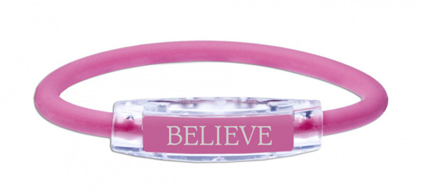 The IonLoop Pink Believe Bracelet contains negative ions and magnets.
(front view)