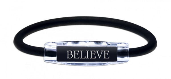 The IonLoop Black Believe Bracelet contains negative ions and magnets.
(front view)