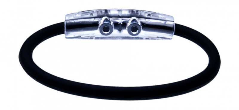 The IonLoop Black Believe Bracelet contains negative ions and magnets.
(back view)