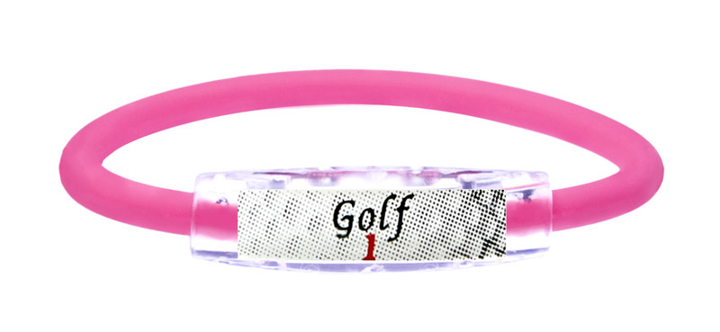 The IonLoop Hot Pink Golf 1 Bracelet contains negative ions and magnets.
(front view)