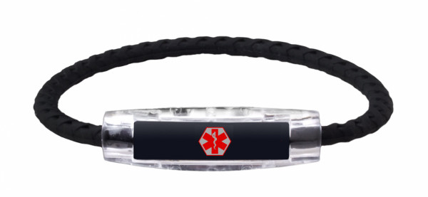 IonLoop Black Braided Universal Medical Alert Bracelet 
(front view)