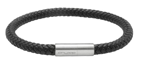 Black Leather Eight Strand Braided Bracelet - Front