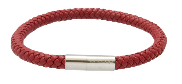 Red Leather Eight Strand Braided Bracelet - Front