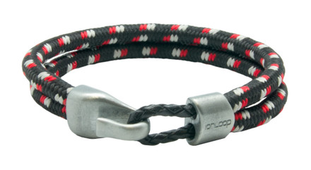 Black, Red & Grey Fused Dual Cord Bracelet (front)