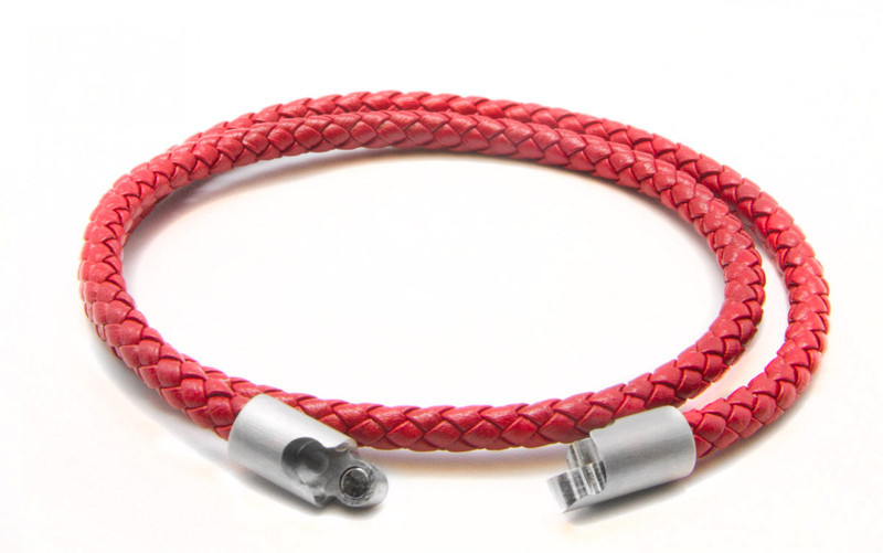 Red Double Wrap Leather Braided Bracelet 
(Clasp)