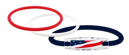 TRI Loop USA Flag Pak
1 USA Navy Magnet IonLoop Bracelet, 2 IonThins (Ruby Red, Pearl White)