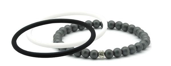 mag/fusion +Plus Jet Black + White Pearl
1 mag/fusion PLUS magnetic Bracelet, 2 IonThins  (Jet Black + White Pearl)