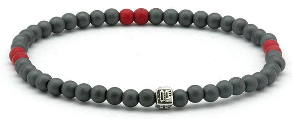 IonLoop  mag/fusion RED SMOKE Bracelet contains slate gray magnetic pearls and 6 decorative stones. 
(front view)