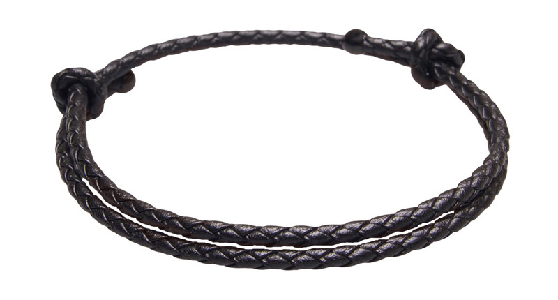 Black Slide Knot Leather Braided Bracelet - Back
