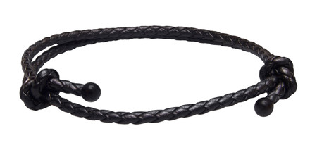 Black Slide Knot Leather Braided Bracelet - Front