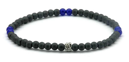 IonLoop  mag/fusion BLUE Bracelet contains slate gray magnetic pearls and 6 decorative stones. 
(front view)
