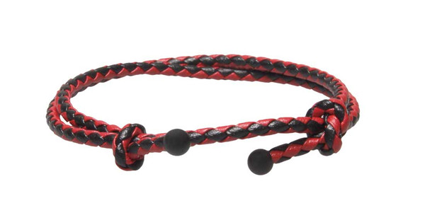 Red & Black Slide Knot Leather Braided Bracelet - Front