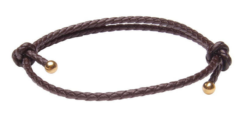Saddle Brown Slide Knot Leather Braided Bracelet - Front