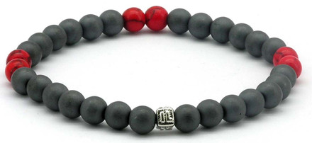 IonLoop  mag/fusion +Plus COLOR - Bracelet contains medium sized slate gray magnetic pearls with Smoke Red stones.
(front view)