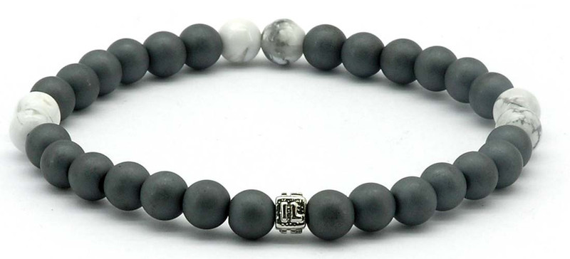 IonLoop  mag/fusion +Plus COLOR - Bracelet contains medium sized slate gray magnetic pearls with White Red stones.
(front view)