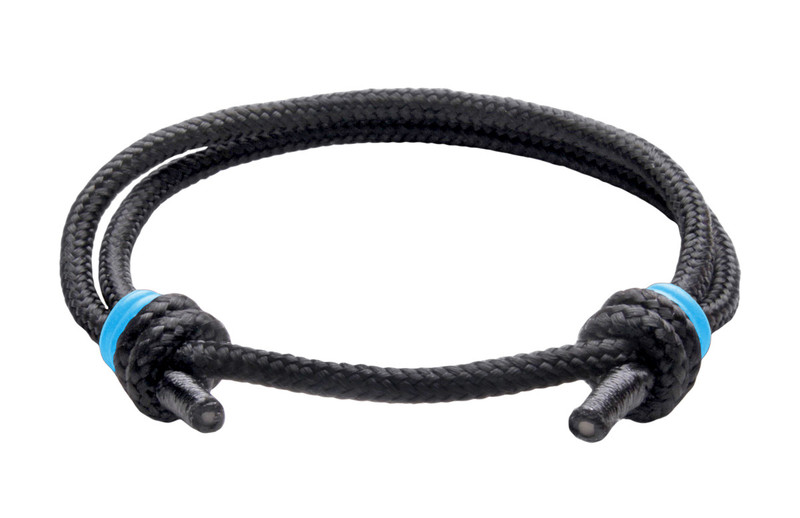 NEW   Spider Black Cord Slide Knot w/Light Blue Dash Bracelet - Front