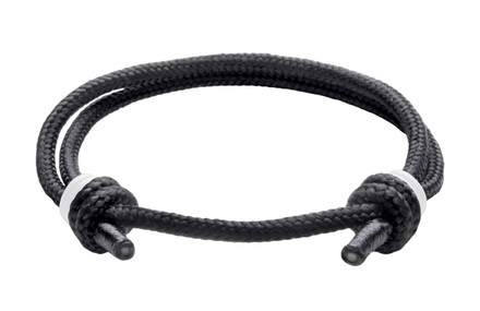 NEW   Spider Black Cord Slide Knot w/White Dash Bracelet - Front