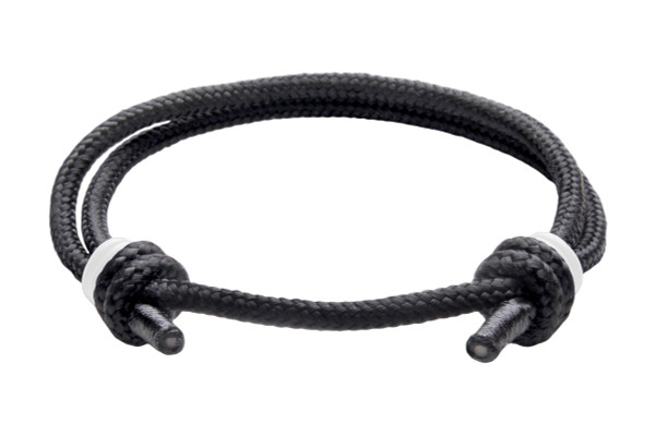 NEW   Spider Black Cord Slide Knot w/White Dash Bracelet - Front