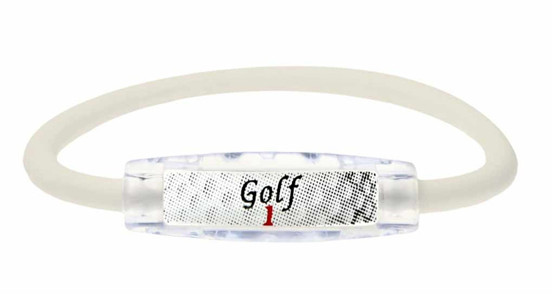 The IonLoop Pearl White Golf 1 Bracelet contains negative ions and magnets.
(front view)