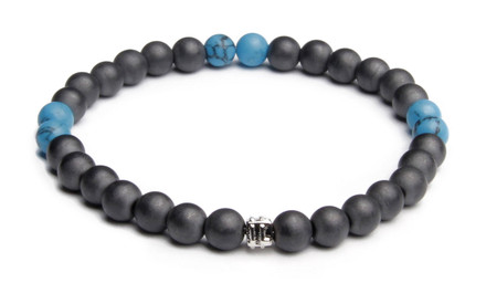 IonLoop  mag/fusion +Plus COLOR - Bracelet contains medium sized slate gray magnetic pearls with Surf Blue stones.
(front view)