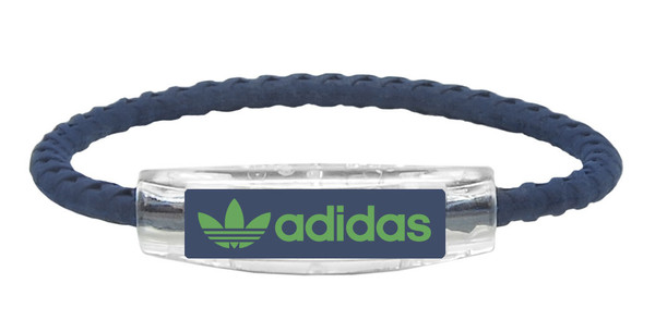adidas  Original Navy Blue Braided Bracelet with Green logo (front view)
