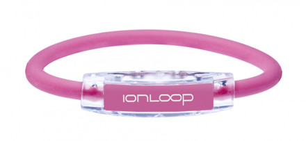 The IonLoop Hot Pink Bracelet contains negative ions and magnets.
(front view)