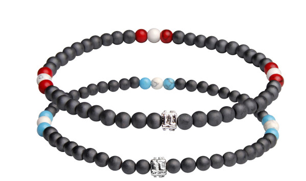 IonLoop  mag/fusion SURF WHITE & RED WHITE Bracelets contains slate gray magnetic pearls and 9 decorative stones. 
(front view)