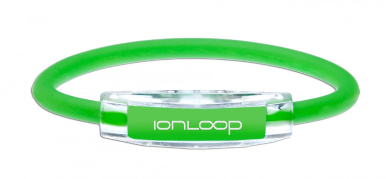 The IonLoop Apple Green Bracelet contains negative ions and magnets.
(front view)