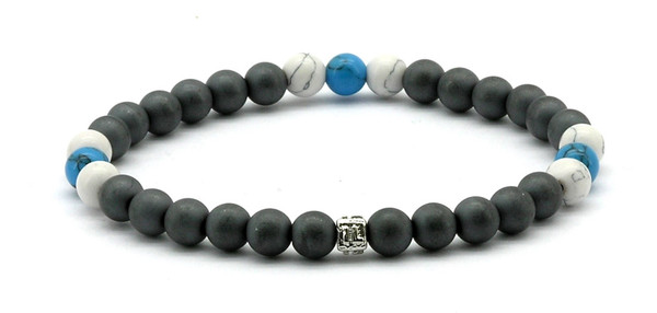 NEW   - IonLoop  mag/fusion +Plus COLOR - Bracelet contains medium sized slate gray magnetic pearls with Surf Blue  and White  Smoke stones.
(front view)