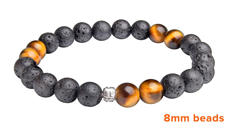 onLoop  Lava /Tiger Eye Stone Bracelet contains 8mm sized molten rock beads with 6 Tiger Eye stones. 
(back view)